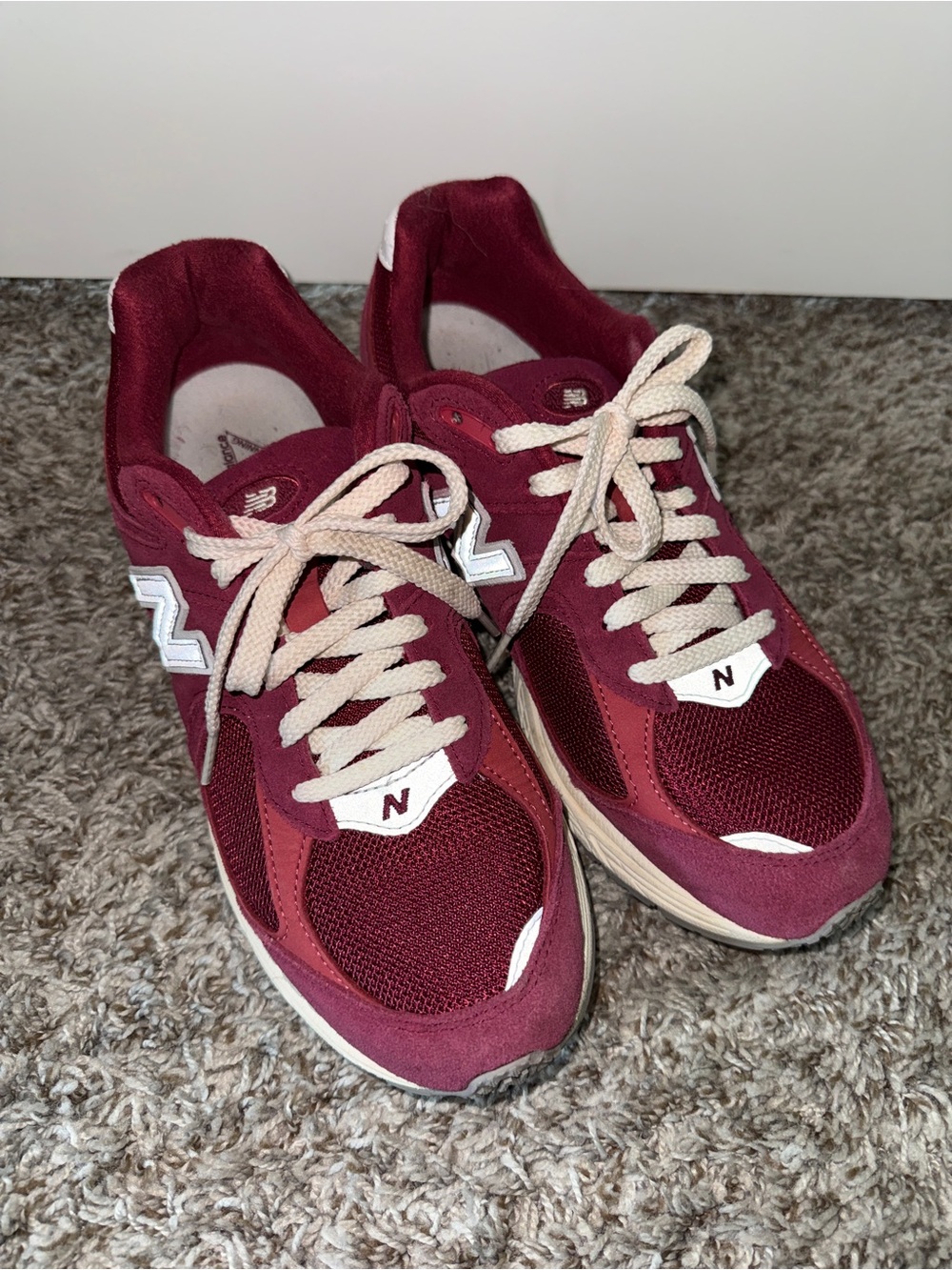 New Balance Women's Maroon and Cream Athletic Sneakers